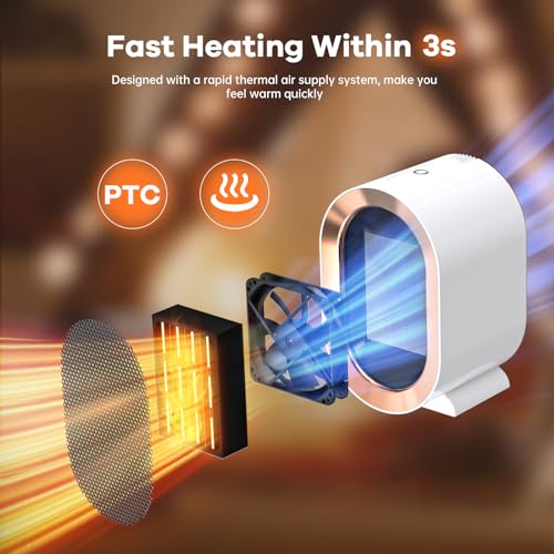 Chauffage Soufflant, 1200W Chauffage Électrique de Salle de Bain, à Deux Vitesses, Chauffage D'appoint Compact Mini Radiateur Soufflant Céramique de Bureau Énergie pour le Patio et la Maison – Image 3