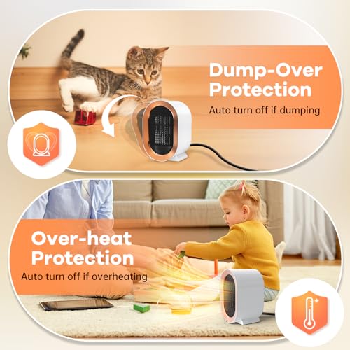 Chauffage Soufflant, 1200W Chauffage Électrique de Salle de Bain, à Deux Vitesses, Chauffage D'appoint Compact Mini Radiateur Soufflant Céramique de Bureau Énergie pour le Patio et la Maison – Image 5