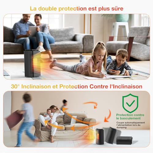 Chauffage d'Appoint-1500W Radiateur Electrique,PTC Chauffage Soufflant,3 Modes,Télécommande,60° Oscillation,24H Minuterie,Protection anti-Basculement/Surchauffe,pour Salon Chambre Salle Bain – Image 4