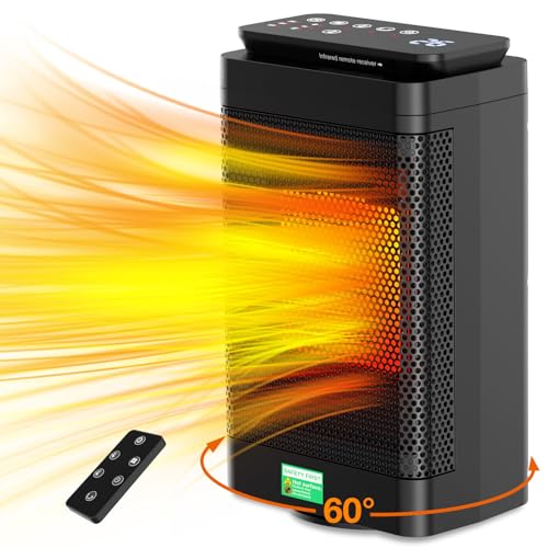 Chauffage d'Appoint-1500W Radiateur Electrique,PTC Chauffage Soufflant,3 Modes,Télécommande,60° Oscillation,24H Minuterie,Protection anti-Basculement/Surchauffe,pour Salon Chambre Salle Bain