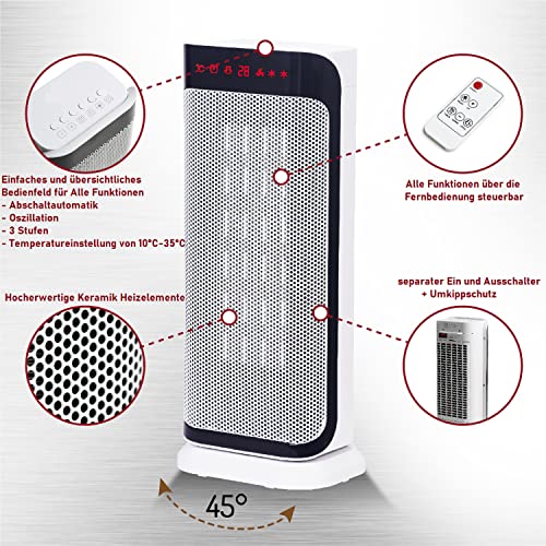 Chauffage soufflant en céramique à économie d'énergie | 2000 W | 3 niveaux | Oscillant | Protection contre la surchauffe | Thermostat | Chauffage électrique | Haute efficacité thermique | Chauffage soufflant silencieux | Chauffage mobile – Image 3