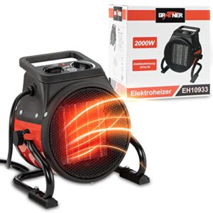 Grafner Radiateur soufflant en céramique avec 2000 W 2 kW, 3 niveaux de chauffage, thermostat automatique, chauffage turbo puissant, élément PTC, protection contre la surchauffe, chauffage électrique