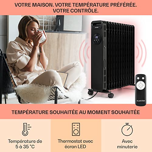 Klarstein Radiateur Electrique Mobile, Radiateur à Bain d'Huile pour la Maison à Faible Consommation d'Energie et Silencieux, 2.5kw, Chauffage Electrique avec Thermostat, Chauffage d'Appoint Portable – Image 4