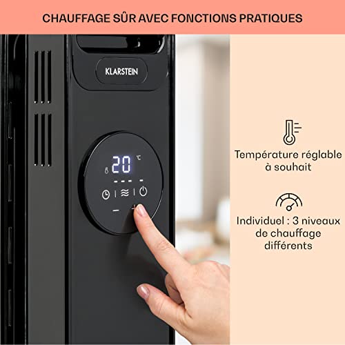 Klarstein Radiateur Electrique Mobile, Radiateur à Bain d'Huile pour la Maison à Faible Consommation d'Energie et Silencieux, 2.5kw, Chauffage Electrique avec Thermostat, Chauffage d'Appoint Portable – Image 5
