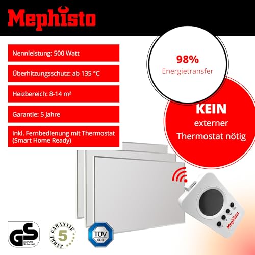 Mephisto Infrarouge Chauffage Mur- Decken-Standheizung à Économie D'Énergie Chauffage Électrique Incl. Télécommande Et Thermostat Wifi App Contrôleur 300-1200W – Image 3