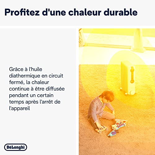 Radiateur à huile De'Longhi TRRS1225 Radia-S Series – Radiateur électrique à économie d'énergie avec 12 nervures pour pièces jusqu'à 75 m³, 3 niveaux de chaleur, thermostat de sécurité, fonction – Image 4