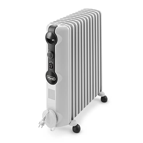 Radiateur à huile De'Longhi TRRS1225 Radia-S Series – Radiateur électrique à économie d'énergie avec 12 nervures pour pièces jusqu'à 75 m³, 3 niveaux de chaleur, thermostat de sécurité, fonction