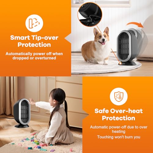 Radiateurs Électriques Soufflants, 1200W Mini Chauffage d'appoint Soufflant pour Salle de Bain, Radiateur en Céramique à Chauffage Rapide à Économie d'Énergie pour Chambre, Bureau – Image 5