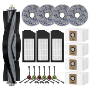 18 Pièces Kit d'accessoires de rechange pour Ecovacs Deebot X1 OMNI/X1 e OMNI/X1Turbo aspirateur robot 1 brosse principale 6 brosses latérales 3 filtres HEPA 4 chiffons serpillères 4 sacs à poussière