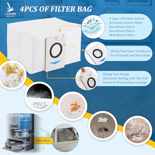 20 PCS Kit D'accessoires de Rechange pour Ecovacs Deebot T20 OMNI/T20e OMNI/T20 Max/T20 Pro, avec 1 Brosse à Rouleau en Caoutchouc, 6 Brosses Latérales, 4 Vadrouille, 4 Filtres, 4 Sacs à Poussière – Image 5