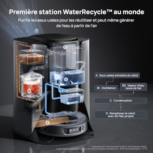 3i S10 Ultra Robot Aspirateur Laveur, avec Système WaterRecycle, Aspiration de 13000 Pa, Rouleau Serpillère Extensible et Auto-nettoyant, Lavage & Auto-Séchage du Mop, Auto-vidange & Remplissage – Image 4