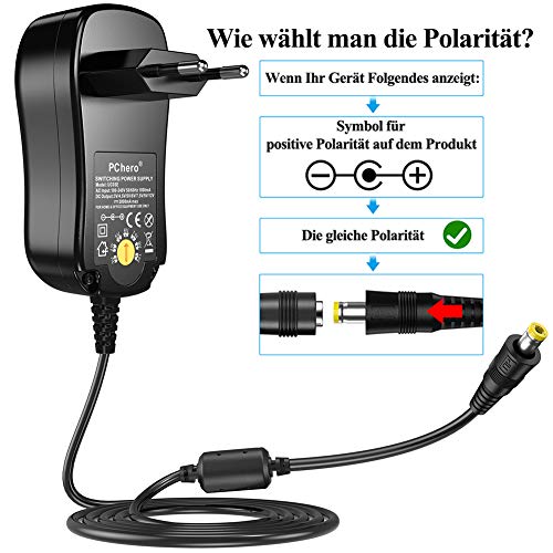 AC/DC Adaptateur Secteur Universel, PChero 24W Alimentation à Découpage avec 8 Connecteurs DC, y Compris une Prise Micro USB pour 3 / 4,5/ 5 / 6 / 7,5 / 9 / 12V l'électronique Domestique - 2000mA Max. – Image 3