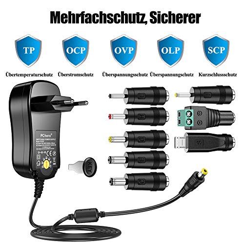 AC/DC Adaptateur Secteur Universel, PChero 24W Alimentation à Découpage avec 8 Connecteurs DC, y Compris une Prise Micro USB pour 3 / 4,5/ 5 / 6 / 7,5 / 9 / 12V l'électronique Domestique - 2000mA Max. – Image 4