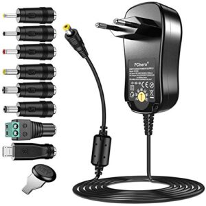 AC/DC Adaptateur Secteur Universel, PChero 24W Alimentation à Découpage avec 8 Connecteurs DC, y Compris une Prise Micro USB pour 3 / 4,5/ 5 / 6 / 7,5 / 9 / 12V l'électronique Domestique - 2000mA Max.