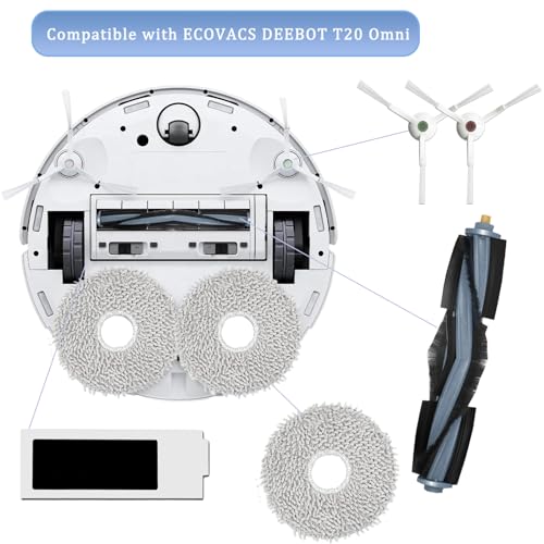 AiLomey Kit d'accessoires pour Ecovacs Deebot T20 Omni, Pièces de Rechange pour Ecovacs Deebot T20 e Omni, Brosse Principale, Filtres HEPA,Chiffons de Vadrouille, Brosses Latérales,Sacs – Image 3