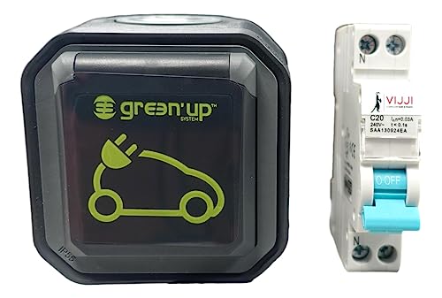 Carré Rouge - Pack 1 Disjoncteur Différentiel 20A Vijji + 1 Prise Green’Up Legrand pour Chargeur Mobile - pour Utilisation en Extérieur - Fabrication Française