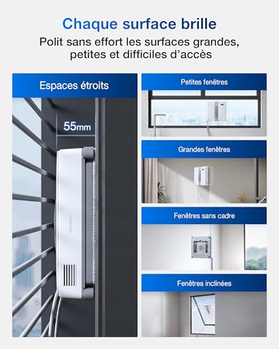 ECOVACS WINBOT Mini Robot de Nettoyage de vitres, Design Compact, Double Buses avec pulvérisation ultrasonique, système de Protection à 9 étapes, Planification Intelligente du Trajet, Blanc – Image 4