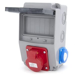 ELS Elektrotechnika répartiteur de chantier filaire répartiteur mural répartiteur de courant avec fusibles et prises 230V + disjoncteurs miniatures C16 1 pôle, IP54, pour intérieur/extérieur