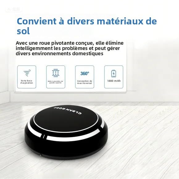 Générique Robot Aspirateur Mini - Nettoyage Auto sans Fil, Aspiration Puissante, Navigation Intelligente, Ultra-Plat 55dB, Antichoc, Parfait pour Parquet/Carrelage/Petits Espaces,Black – Image 4