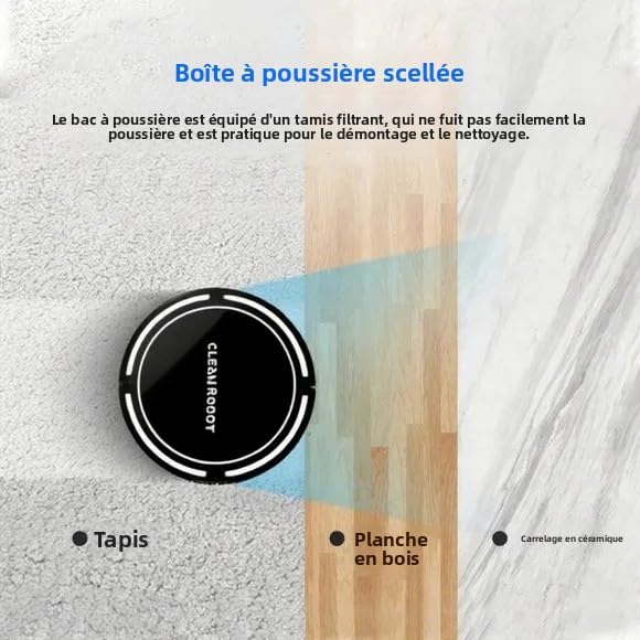 Générique Robot Aspirateur Mini - Nettoyage Auto sans Fil, Aspiration Puissante, Navigation Intelligente, Ultra-Plat 55dB, Antichoc, Parfait pour Parquet/Carrelage/Petits Espaces,Black – Image 5