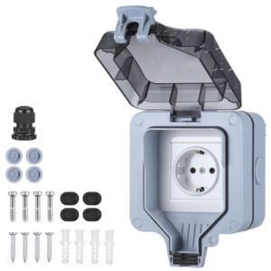 JIZZU Prise Exterieure Etanche IP66,Prise Electrique Exterieur avec Couvercle Anti-Poussière, Prise Voiture Electrique pour les Jardins,Salle de Bain et Cuisine Prise