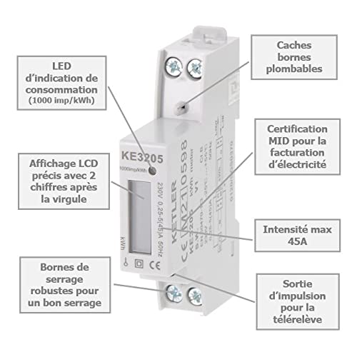 KETLER : Compteur électrique modulaire - Monophasé et Tétra – Image 3