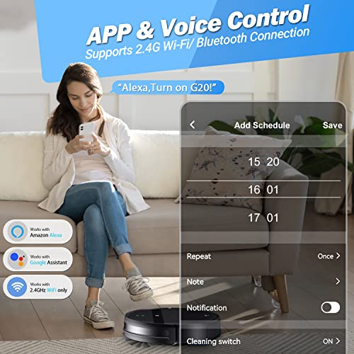 Kilgone Robot aspirateur et serpillère, aspirateur robot 2 en 1 avec aspiration sans nœuds, contrôle WiFi/Alexa/App, recharge automatique, design ultra fin et silencieux pour poils d'animaux, sols – Image 3