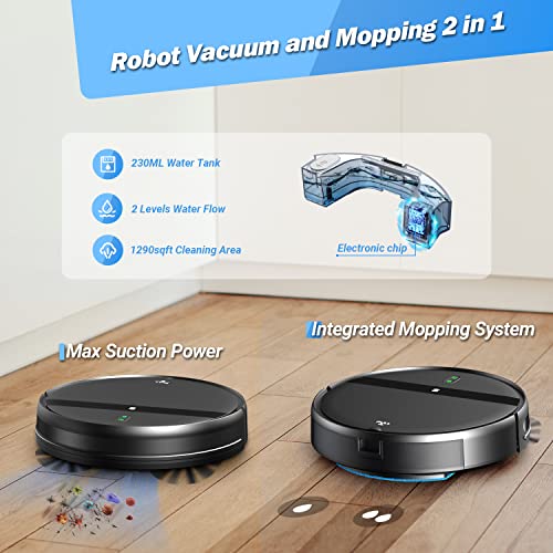 Kilgone Robot aspirateur et serpillère, aspirateur robot 2 en 1 avec aspiration sans nœuds, contrôle WiFi/Alexa/App, recharge automatique, design ultra fin et silencieux pour poils d'animaux, sols – Image 4
