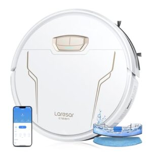 Laresar Clean Aspirateur Robot Evol 3S, Robot Aspirateur Laveur 5000Pa avec Boost Auto pour Tapis, 7.6cm Aspirateur Ultra Mince Compact pour Poils d'animaux, App/Alexa/Google Home
