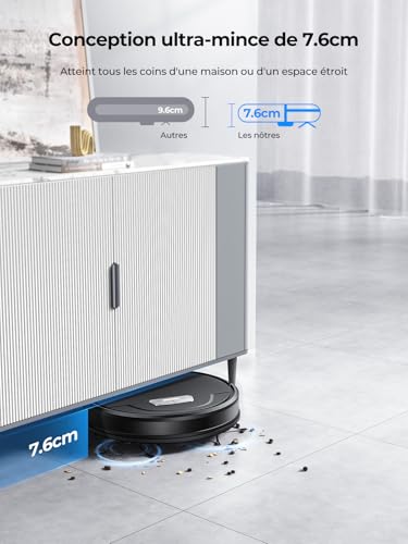 Laresar Clean Evol 3 Aspirateur Robot 4500Pa, Robot Aspirateur Laveur 3 en 1 Ultra Silencieux&Fin de 7,6cm, Alexa/WiFi/APP/Télécommande, Aspirateur Robot Laveur pour Tapis Sol Dur, Nettoyage Efficace – Image 5
