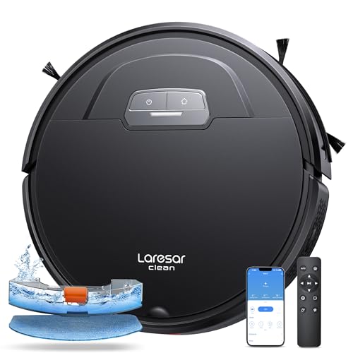 Laresar Clean Evol 3 Aspirateur Robot 4500Pa, Robot Aspirateur Laveur 3 en 1 Ultra Silencieux&Fin de 7,6cm, Alexa/WiFi/APP/Télécommande, Aspirateur Robot Laveur pour Tapis Sol Dur, Nettoyage Efficace