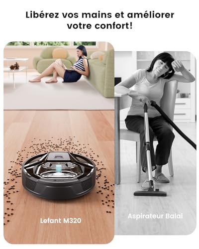 Lefant Aspirateur Robot M320, 6000Pa d'Aspiration, Évitement Précis des Obstacles, Détection de Tapis, Zones Interdites, Idéal pour Les Poils d'animaux, Cheveux et Sols Durs Tapis, Contrôle App/Alexa – Image 4
