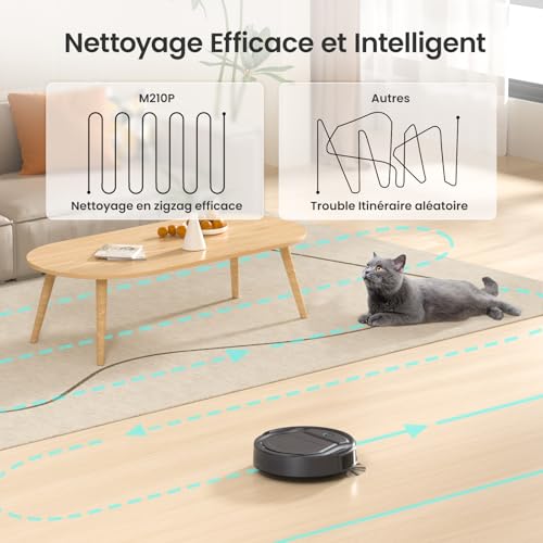 Lefant Aspirateur Robot, Mince Silencieux Connecté WiFi-Bluetooth-Alexa-App, 6 Modes de Nettoyage, Auto-Charge, 120min d'Autonomie, Idéal pour Poils d'animaux Sols Tapis, M210P Girs – Image 5