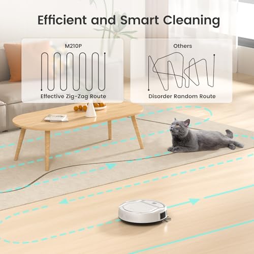 Lefant Aspirateur Robot, Robot Aspirateur Autonomie Mince Silencieux, Connecté avec WiFi/Alexa/App, 3 Modes d'aspirations, Programmable, Idéal pour Les Poils d'animaux Tapis Sols Durs, M210 Blanc – Image 5