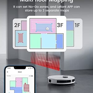 Lefant Robot Aspirateur Laveur 2 en 1 4000Pa, Navigation LiDAR, Cartographie Multi-étage, Zones Virtuelles, Aspirateur Robot Connecté par Alexa/APP/WiFi, Idéal pour Poils d'animaux Tapis Sols Durs, M1