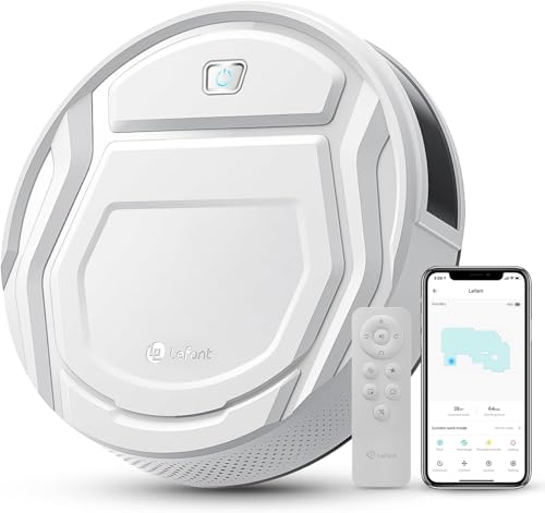 Lefant Aspirateur Robot avec Télécommande, 2200Pa Robot Aspirateur Autonomie Mince Silencieux, Connecté avec WiFi/Alexa/App, Programmable, Idéal pour Les Poils d'animaux Tapis Sols Durs, M210P Blanc
