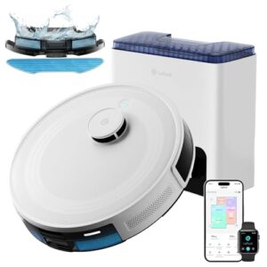 Lefant M2L Plus Robot Aspirateur Laveur 6000Pa avec Station Vidage Automatique Poussière,Navigation Laser avec Cartographie,Évitement d'obstacles PSD,130min,Idéal pour Poils d'animaux
