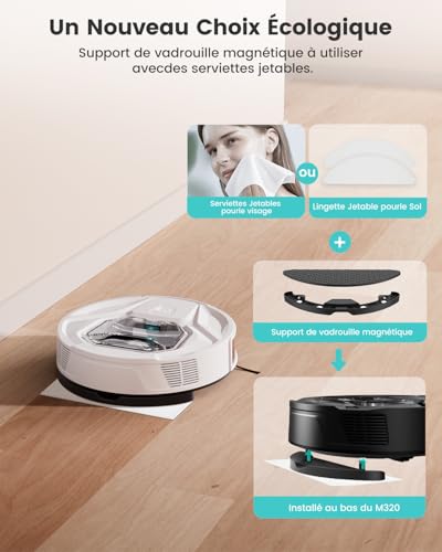 Lefant M320 Aspirateur Robot, 6000Pa d'Aspiration, Évitement Précis des Obstacles, Détection de Tapis, Zones Interdites, Idéal pour Les Poils d'animaux, Cheveux et Sols Durs Tapis, Contrôle App/Alexa – Image 5