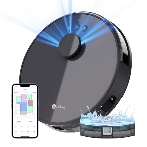 Lefant Robot Aspirateur Laveur 2 en 1 4000Pa,Navigation LiDAR, Cartographie Multi-étage,Zones Virtuelles, Connecté par Alexa/APP/WiFi,Idéal pour Poils d'animaux Tapis Sols Durs,M1 Gris – Image 2