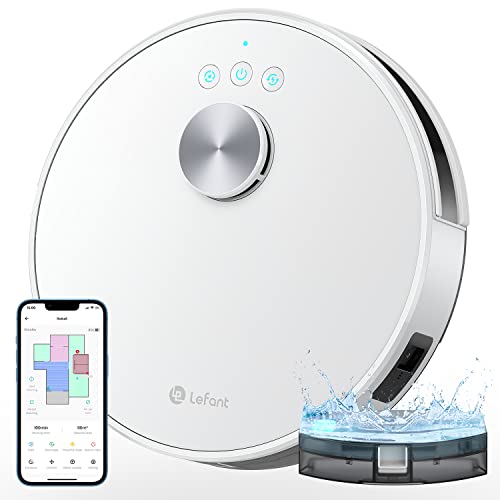 Lefant Robot Aspirateur Laveur 2 en 1 5500Pa, Navigation LiDAR, Cartographie Multi-étage, Zones Virtuelles, Connecté par Alexa/APP/WiFi, Idéal pour Poils d'animaux Tapis Sols Durs, M1 Blanc – Image 6
