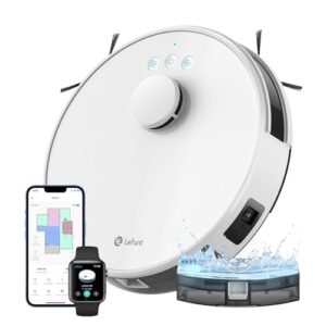 Lefant Robot Aspirateur Laveur 2 en 1 5500Pa, Navigation LiDAR, Cartographie Multi-étage, Zones Virtuelles, Connecté par Alexa/APP/WiFi, Idéal pour Poils d'animaux Tapis Sols Durs, M1 Blanc