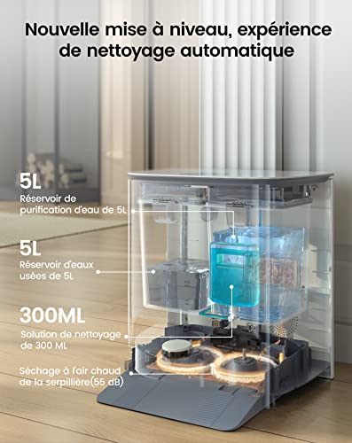 Lefant T1 Robot Laveur de Sol avec Station de Nettoyage Automatique,Vidange Auto-Dépoussiérage/Remplissage/Nettoyage de Serpillière/Séchage,Cartographie de Navigation Laser dToF, Détection de Tapis – Image 4