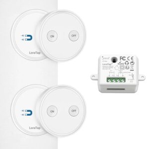 LoraTap Kit Interrupteur Sans Fil, Va et Vient, Récepteur 2500W, Portée 200M, Emetteur Radio 868Mhz, Commande à Distance Mural Avec 2 Télécommandes ON/OFF Pour Eclairage