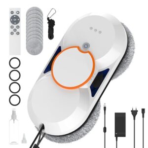 Mioanser Robot Nettoyeur de Vitre, 5600pa Robot Laveur de Vitre Automatique, 3 Modes de Nettoyage, Navigation Intelligente,Détection des Bords, Système de Sécurité, Télécommande et 10 Chiffons