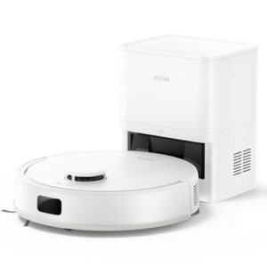 Mova E20 Plus Robot aspirateur Laveur avec Vidage Automatique, Auto-vidangeable Pendant 90 Jours, Navigation LDS, Puissance d'aspiration de 5 000 Pa, Aspirateur et Mop 2-en-1, Corps Compact
