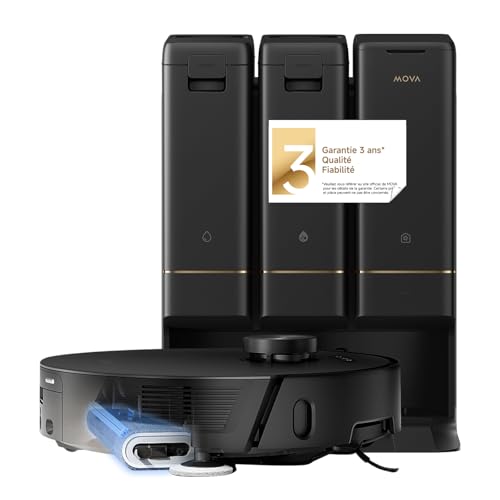 Mova Robot aspirateur Z50 Ultra avec serpillière de Type Chenille autonettoyante à 36 °C, puissante Aspiration de 19 000 Pa et détection Multiple de la saleté en Temps réel, Nero