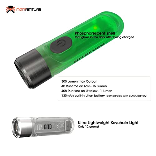 Nitecore TIKI GITD - Mini Lampe Torche – Phosphorescente - Rechargeable 300 Lumen - LED avec Lumiere Ultraviolete - Lampe de Poche - Porte-Clés Etanche IP66 NCTIKIGITD Grise – Image 4