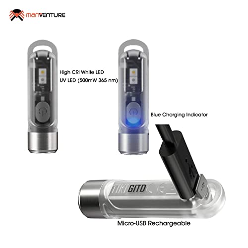Nitecore TIKI GITD - Mini Lampe Torche – Phosphorescente - Rechargeable 300 Lumen - LED avec Lumiere Ultraviolete - Lampe de Poche - Porte-Clés Etanche IP66 NCTIKIGITD Grise – Image 5