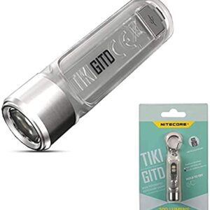 Nitecore TIKI GITD - Mini Lampe Torche – Phosphorescente - Rechargeable 300 Lumen - LED avec Lumiere Ultraviolete - Lampe de Poche - Porte-Clés Etanche IP66 NCTIKIGITD Grise