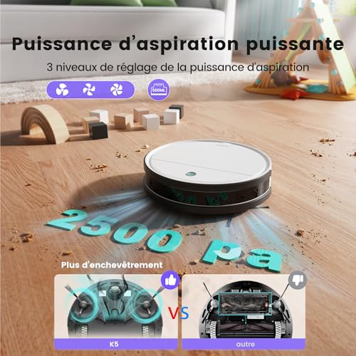OKP Aspirateur Robot, Mini Automatique Silencieux Robot Aspirateur, Programmable 3 Modes d'aspirations Aspirateur pour Chien Tapis, Connecté avec WiFi/Alexa/App – Image 4